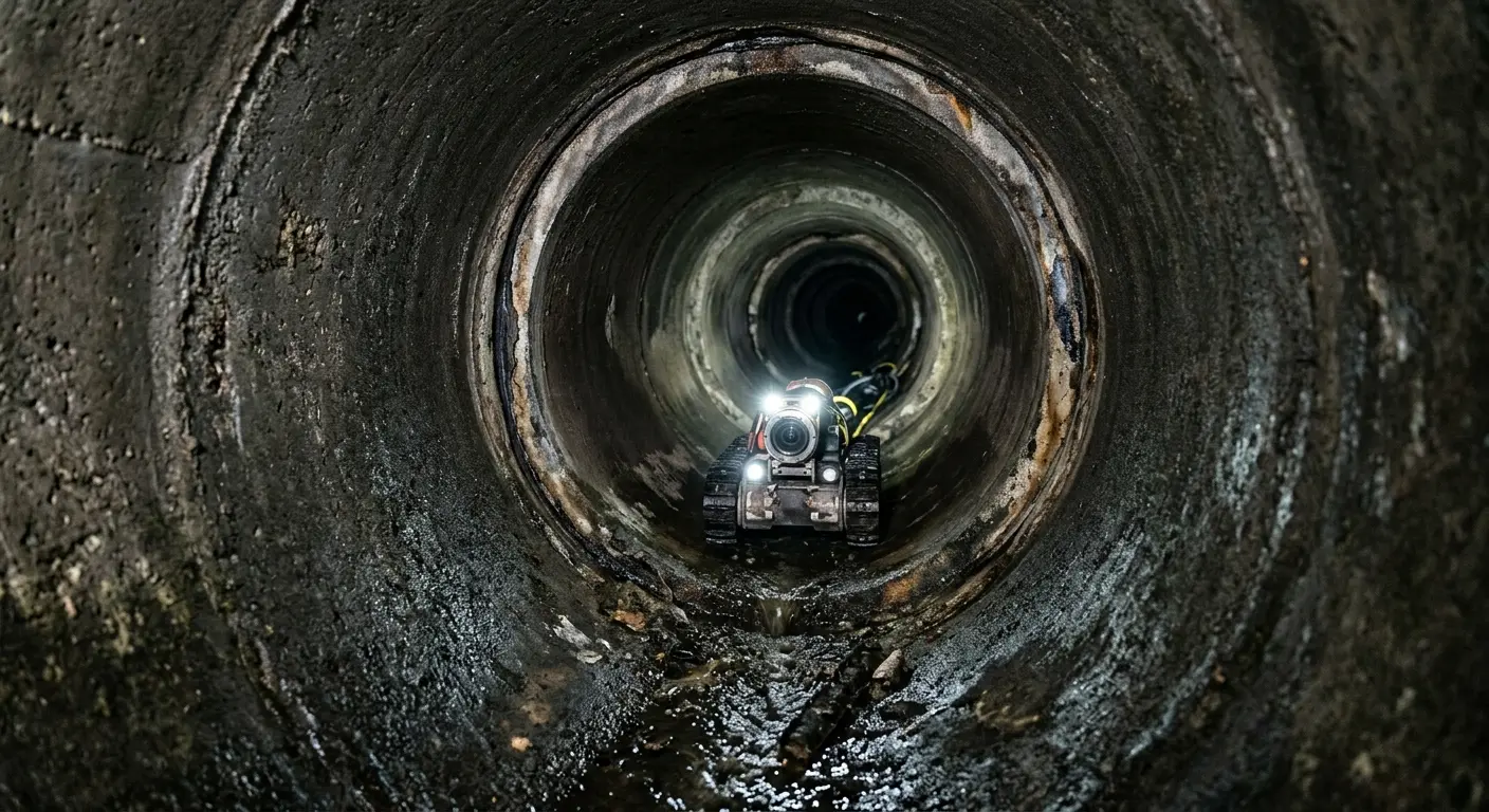 Robotic sewer camera inspecting pipe interior for Sewer Line Cleaning in Bellmead