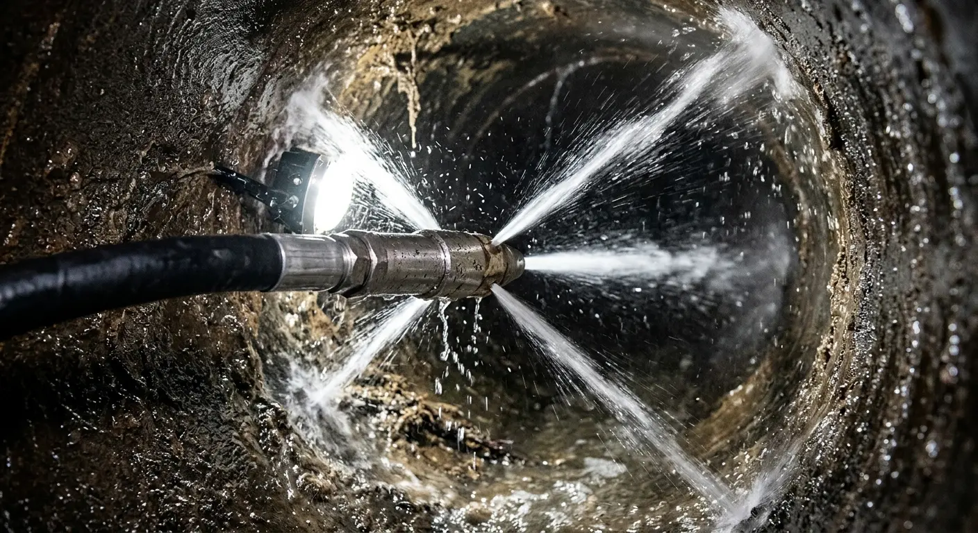 High-pressure hydro jetting nozzle cleaning sewer pipe for Sewer Line Relining in Bellmead
